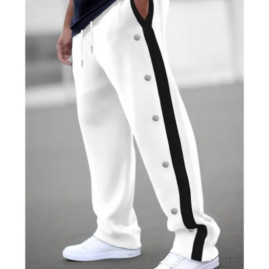 Hot OUKU Men's Sweatpants Wide Leg Sweatpants Joggers Trousers Straight Leg Sweatpants Drawstring Elastic Waist Side Button Plain Comfort Breathable Outdoor Daily Going out Fashion Casual Black White