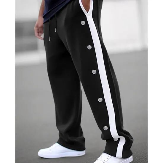 Hot OUKU Men's Sweatpants Wide Leg Sweatpants Joggers Trousers Straight Leg Sweatpants Drawstring Elastic Waist Side Button Plain Comfort Breathable Outdoor Daily Going out Fashion Casual Black White
