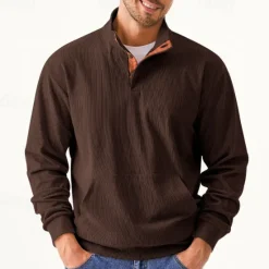 Sale OUKU Men's Sweatshirt Apricot Black Army Green Light Grey Coffee Standing Collar Color Block Patchwork Ribbed Textured Sports & Outdoor Daily Holiday Polyester Corduroy Streetwear Basic Casual Fall
