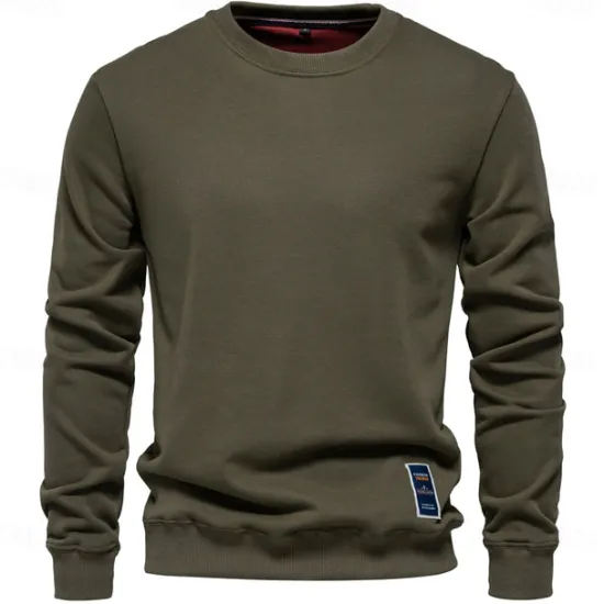 Best OUKU Men's Sweatshirt Black Army Green Red Navy Blue Blue Crew Neck Plain Sports & Outdoor Daily Holiday Streetwear Cool Casual Spring & Fall Clothing Apparel Hoodies Sweatshirts