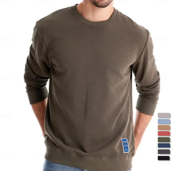 Best OUKU Men's Sweatshirt Black Army Green Red Navy Blue Blue Crew Neck Plain Sports & Outdoor Daily Holiday Streetwear Cool Casual Spring & Fall Clothing Apparel Hoodies Sweatshirts