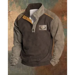Sale OUKU Men's Sweatshirt Black Blue Brown Light Grey Standing Collar Graphic Print Color Block Daily Holiday Going out Polyester Streetwear Casual Fall Winter Clothing Apparel Hoodies Sweatshirts Long Sleeve