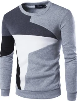 Outlet OUKU Men's Sweatshirt Black Blue Gray Crew Neck Color Block Cotton Fleece Cool Casual Winter Clothing Apparel Hoodies Sweatshirts Long Sleeve