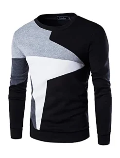 Outlet OUKU Men's Sweatshirt Black Blue Gray Crew Neck Color Block Cotton Fleece Cool Casual Winter Clothing Apparel Hoodies Sweatshirts Long Sleeve
