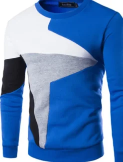 Outlet OUKU Men's Sweatshirt Black Blue Gray Crew Neck Color Block Cotton Fleece Cool Casual Winter Clothing Apparel Hoodies Sweatshirts Long Sleeve