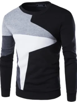 Outlet OUKU Men's Sweatshirt Black Blue Gray Crew Neck Color Block Cotton Fleece Cool Casual Winter Clothing Apparel Hoodies Sweatshirts Long Sleeve