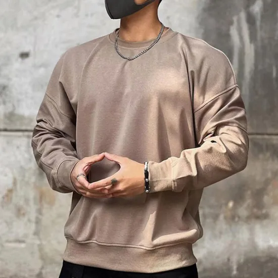 Outlet OUKU Men's Sweatshirt Black Brown Khaki Gray Crew Neck Plain Sports & Outdoor Daily Holiday Cotton Streetwear Basic Casual Spring & Fall Clothing Apparel Hoodies Sweatshirts Long Sleeve