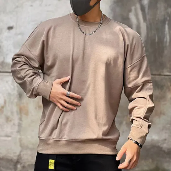 Outlet OUKU Men's Sweatshirt Black Brown Khaki Gray Crew Neck Plain Sports & Outdoor Daily Holiday Cotton Streetwear Basic Casual Spring & Fall Clothing Apparel Hoodies Sweatshirts Long Sleeve