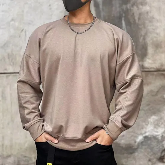 Outlet OUKU Men's Sweatshirt Black Brown Khaki Gray Crew Neck Plain Sports & Outdoor Daily Holiday Cotton Streetwear Basic Casual Spring & Fall Clothing Apparel Hoodies Sweatshirts Long Sleeve