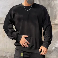 Outlet OUKU Men's Sweatshirt Black Brown Khaki Gray Crew Neck Plain Sports & Outdoor Daily Holiday Cotton Streetwear Basic Casual Spring & Fall Clothing Apparel Hoodies Sweatshirts Long Sleeve