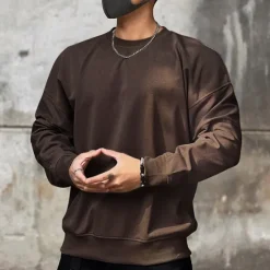 Outlet OUKU Men's Sweatshirt Black Brown Khaki Gray Crew Neck Plain Sports & Outdoor Daily Holiday Cotton Streetwear Basic Casual Spring & Fall Clothing Apparel Hoodies Sweatshirts Long Sleeve