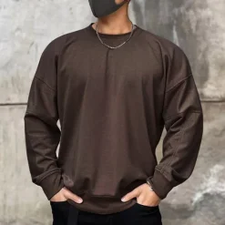 Outlet OUKU Men's Sweatshirt Black Brown Khaki Gray Crew Neck Plain Sports & Outdoor Daily Holiday Cotton Streetwear Basic Casual Spring & Fall Clothing Apparel Hoodies Sweatshirts Long Sleeve