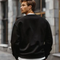 Discount OUKU Men's Sweatshirt Crew Neck Plain Casual Daily Sports non-printing Basic Workout Athletic Fall Winter Clothing Apparel Hoodies Sweatshirts Long Sleeve Black