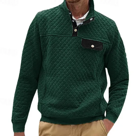 New OUKU Men's Sweatshirt Black White Dark Green Light Grey Dark Gray Standing Collar Color Block Jacquard Patchwork Pocket Ribbed Sports & Outdoor Daily Holiday Polyester Textured Streetwear Basic Casual
