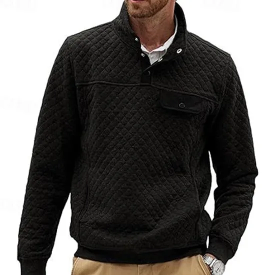 New OUKU Men's Sweatshirt Black White Dark Green Light Grey Dark Gray Standing Collar Color Block Jacquard Patchwork Pocket Ribbed Sports & Outdoor Daily Holiday Polyester Textured Streetwear Basic Casual
