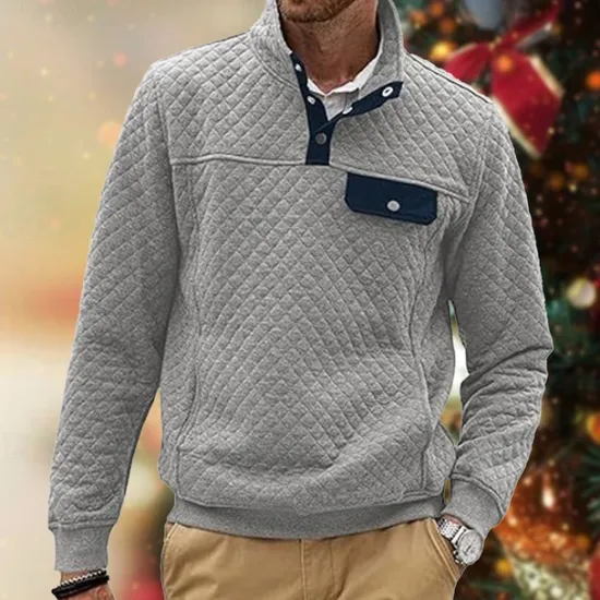 New OUKU Men's Sweatshirt Black White Dark Green Light Grey Dark Gray Standing Collar Color Block Jacquard Patchwork Pocket Ribbed Sports & Outdoor Daily Holiday Polyester Textured Streetwear Basic Casual