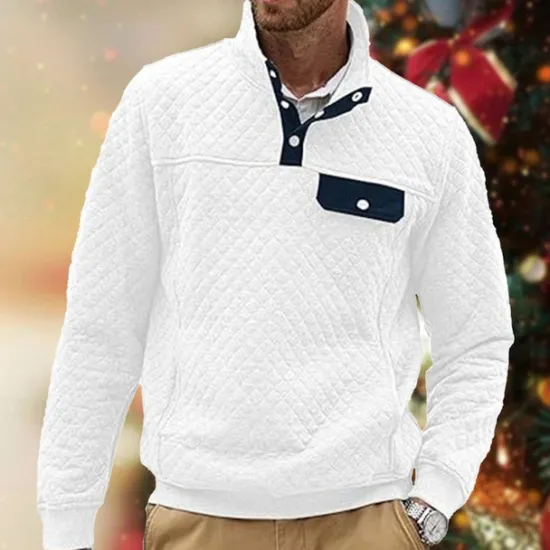 New OUKU Men's Sweatshirt Black White Dark Green Light Grey Dark Gray Standing Collar Color Block Jacquard Patchwork Pocket Ribbed Sports & Outdoor Daily Holiday Polyester Textured Streetwear Basic Casual