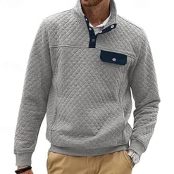 New OUKU Men's Sweatshirt Black White Dark Green Light Grey Dark Gray Standing Collar Color Block Jacquard Patchwork Pocket Ribbed Sports & Outdoor Daily Holiday Polyester Textured Streetwear Basic Casual