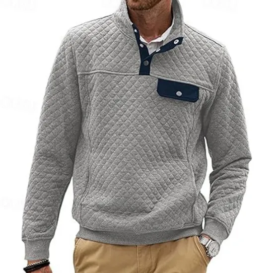 New OUKU Men's Sweatshirt Black White Dark Green Light Grey Dark Gray Standing Collar Color Block Jacquard Patchwork Pocket Ribbed Sports & Outdoor Daily Holiday Polyester Textured Streetwear Basic Casual