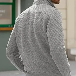 New OUKU Men's Sweatshirt Black White Dark Green Light Grey Dark Gray Standing Collar Color Block Jacquard Patchwork Pocket Ribbed Sports & Outdoor Daily Holiday Polyester Textured Streetwear Basic Casual