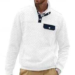 New OUKU Men's Sweatshirt Black White Dark Green Light Grey Dark Gray Standing Collar Color Block Jacquard Patchwork Pocket Ribbed Sports & Outdoor Daily Holiday Polyester Textured Streetwear Basic Casual