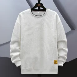 Online OUKU Men's Sweatshirt Black White Gray Crew Neck Jacquard Ribbed Textured Knit-texture Sports & Outdoor Daily Holiday non-printing Polyester Streetwear Basic Casual Fall Winter Clothing Apparel Hoodies