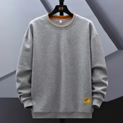 Online OUKU Men's Sweatshirt Black White Gray Crew Neck Jacquard Ribbed Textured Knit-texture Sports & Outdoor Daily Holiday non-printing Polyester Streetwear Basic Casual Fall Winter Clothing Apparel Hoodies
