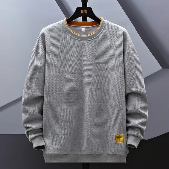 Online OUKU Men's Sweatshirt Black White Gray Crew Neck Jacquard Ribbed Textured Knit-texture Sports & Outdoor Daily Holiday non-printing Polyester Streetwear Basic Casual Fall Winter Clothing Apparel Hoodies