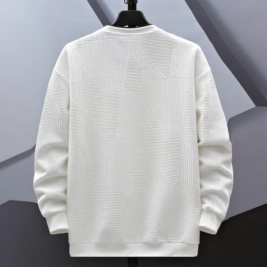 Online OUKU Men's Sweatshirt Black White Gray Crew Neck Jacquard Ribbed Textured Knit-texture Sports & Outdoor Daily Holiday non-printing Polyester Streetwear Basic Casual Fall Winter Clothing Apparel Hoodies