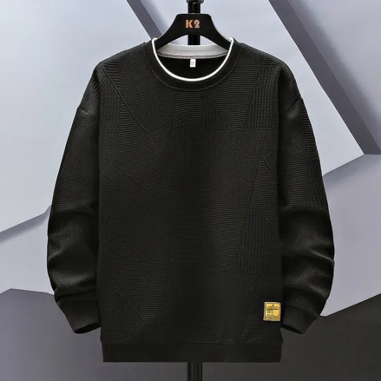 Online OUKU Men's Sweatshirt Black White Gray Crew Neck Jacquard Ribbed Textured Knit-texture Sports & Outdoor Daily Holiday non-printing Polyester Streetwear Basic Casual Fall Winter Clothing Apparel Hoodies