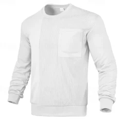 Outlet OUKU Men's Sweatshirt Black White Khaki Dark Gray Crew Neck Plain Patchwork Ribbed Front Pocket Sports & Outdoor Daily Holiday Polyester Corduroy Streetwear Basic Casual Fall & Winter Clothing Apparel