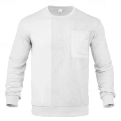 Outlet OUKU Men's Sweatshirt Black White Khaki Dark Gray Crew Neck Plain Patchwork Ribbed Front Pocket Sports & Outdoor Daily Holiday Polyester Corduroy Streetwear Basic Casual Fall & Winter Clothing Apparel