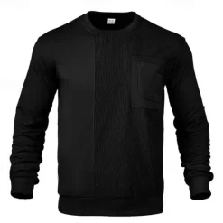 Outlet OUKU Men's Sweatshirt Black White Khaki Dark Gray Crew Neck Plain Patchwork Ribbed Front Pocket Sports & Outdoor Daily Holiday Polyester Corduroy Streetwear Basic Casual Fall & Winter Clothing Apparel