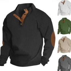 Discount OUKU Men's Sweatshirt Black White Army Green Standing Collar Color Block Patchwork Ribbed Textured Sports & Outdoor Daily Holiday Polyester Textured Streetwear Basic Casual Spring & Fall Clothing Apparel