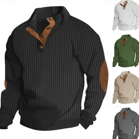 Discount OUKU Men's Sweatshirt Black White Army Green Standing Collar Color Block Patchwork Ribbed Textured Sports & Outdoor Daily Holiday Polyester Textured Streetwear Basic Casual Spring & Fall Clothing Apparel