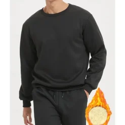 Best OUKU Men's Sweatshirt Black White Crew Neck Plain Sports & Outdoor Daily Holiday Polyester Streetwear Casual Fleece Sweatshirt Fall & Winter Clothing Apparel Hoodies Sweatshirts