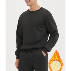 Best OUKU Men's Sweatshirt Black White Crew Neck Plain Sports & Outdoor Daily Holiday Polyester Streetwear Casual Fleece Sweatshirt Fall & Winter Clothing Apparel Hoodies Sweatshirts