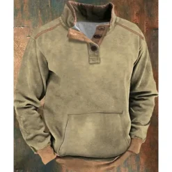 Outlet OUKU Men's Sweatshirt Standing Collar Color Block Patchwork Pocket Sports & Outdoor Daily Holiday Polyester Vintage Basic Casual Spring & Fall Clothing Apparel Hoodies Sweatshirts Long Sleeve Khaki
