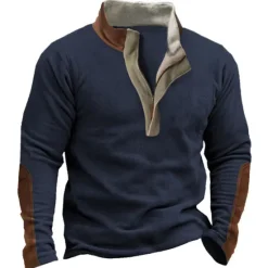 Clearance OUKU Men's Sweatshirt Navy Blue Dark Gray Khaki Army Green Standing Collar Color Block Patchwork Vacation Street Going out Polyester Fashion Designer Basic Spring & Fall Clothing Apparel Hoodies