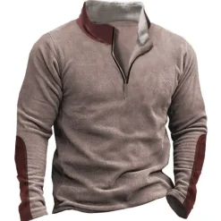 Clearance OUKU Men's Sweatshirt Navy Blue Dark Gray Khaki Army Green Standing Collar Color Block Patchwork Vacation Street Going out Polyester Fashion Designer Basic Spring & Fall Clothing Apparel Hoodies