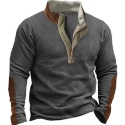 Clearance OUKU Men's Sweatshirt Navy Blue Dark Gray Khaki Army Green Standing Collar Color Block Patchwork Vacation Street Going out Polyester Fashion Designer Basic Spring & Fall Clothing Apparel Hoodies