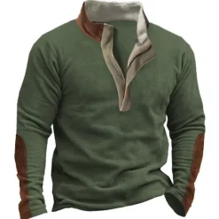 Clearance OUKU Men's Sweatshirt Navy Blue Dark Gray Khaki Army Green Standing Collar Color Block Patchwork Vacation Street Going out Polyester Fashion Designer Basic Spring & Fall Clothing Apparel Hoodies