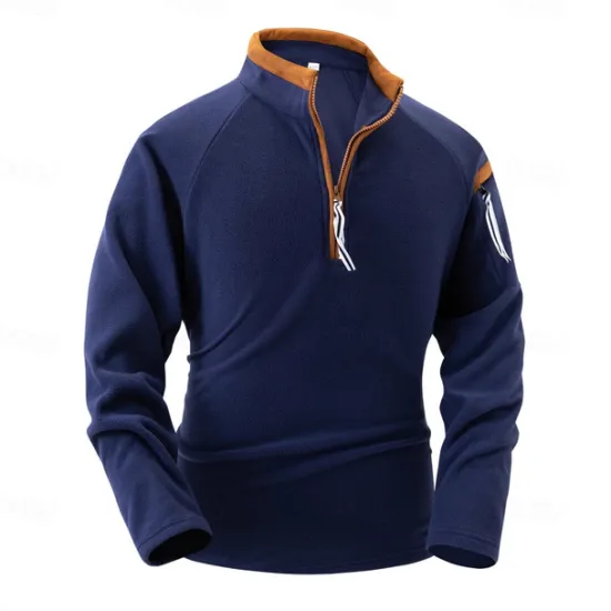 New OUKU Men's Sweatshirt Polar Fleece Quarter Zip Sweatshirt Black Army Green Navy Blue Khaki Half Zip Plain Pocket Sports & Outdoor Daily Holiday Streetwear Cool Casual Spring & Fall Clothing Apparel