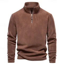Hot OUKU Men's Sweatshirt Polar Fleece Quarter Zip Sweatshirt Brown Light Grey Dark Gray Half Zip Plain Sports & Outdoor Daily Holiday Polyester Streetwear Basic Casual Fall & Winter Clothing Apparel Hoodies