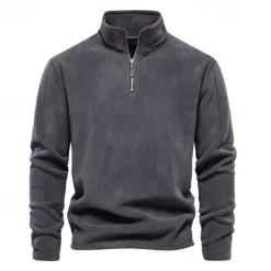 Hot OUKU Men's Sweatshirt Polar Fleece Quarter Zip Sweatshirt Brown Light Grey Dark Gray Half Zip Plain Sports & Outdoor Daily Holiday Polyester Streetwear Basic Casual Fall & Winter Clothing Apparel Hoodies