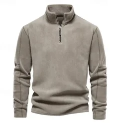 Hot OUKU Men's Sweatshirt Polar Fleece Quarter Zip Sweatshirt Brown Light Grey Dark Gray Half Zip Plain Sports & Outdoor Daily Holiday Polyester Streetwear Basic Casual Fall & Winter Clothing Apparel Hoodies