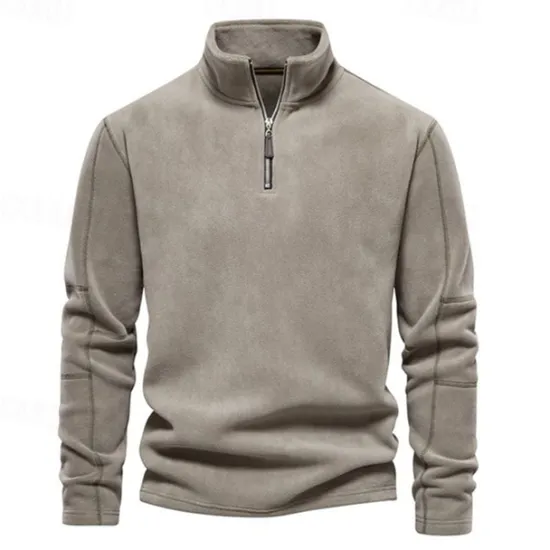 Hot OUKU Men's Sweatshirt Polar Fleece Quarter Zip Sweatshirt Brown Light Grey Dark Gray Half Zip Plain Sports & Outdoor Daily Holiday Polyester Streetwear Basic Casual Fall & Winter Clothing Apparel Hoodies