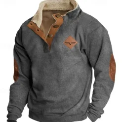 Clearance OUKU Men's Sweatshirt Polar Fleece Standing Collar Color Block Patchwork Sports & Outdoor Daily Holiday Polyester Streetwear Basic Casual Fall & Winter Clothing Apparel Hoodies Sweatshirts Long Gray