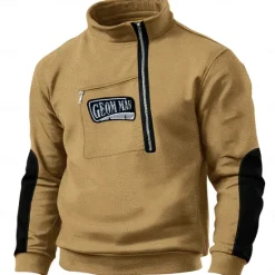 New OUKU Men's Sweatshirt Polar Fleece Quarter Zip Sweatshirt Tactical Black Pink Khaki Gray Half Zip Plain Sports & Outdoor Daily Holiday Streetwear Cool Retro Winter Spring & Fall Clothing Apparel Hoodies