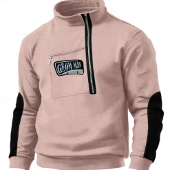 New OUKU Men's Sweatshirt Polar Fleece Quarter Zip Sweatshirt Tactical Black Pink Khaki Gray Half Zip Plain Sports & Outdoor Daily Holiday Streetwear Cool Retro Winter Spring & Fall Clothing Apparel Hoodies